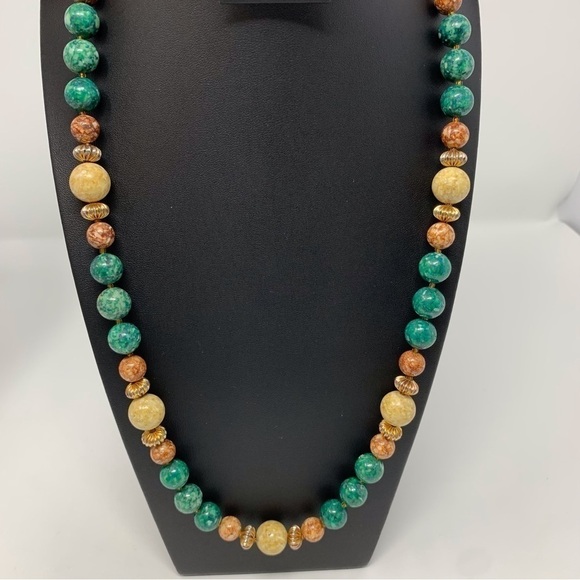 Vintage Green and Brown Long Beaded Necklace - Picture 1 of 7